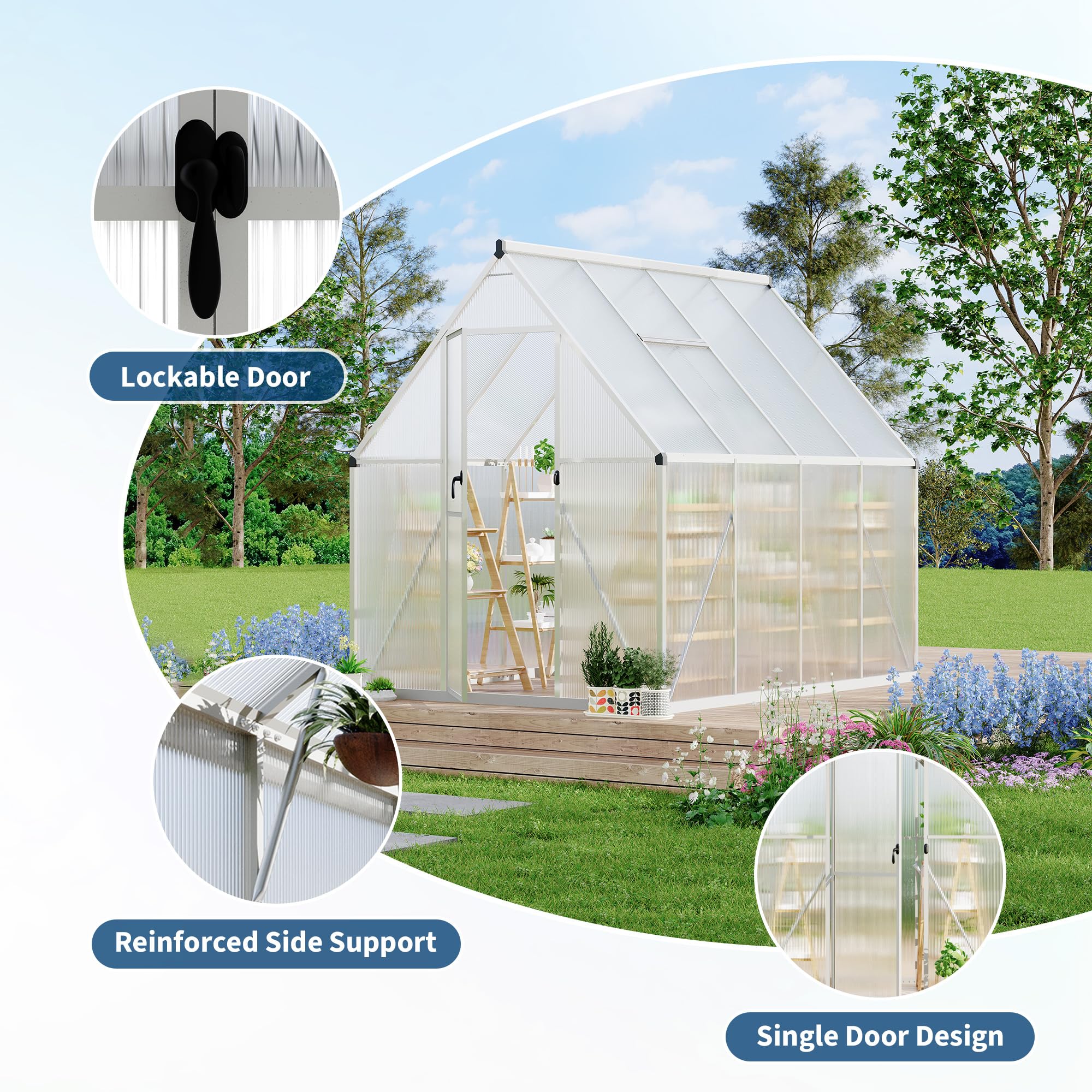 Garvee 6x7 FT Heavy Duty Aluminum Polycarbonate Greenhouse with