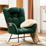Garvee Nursery Rocking Chair, 300Lb Glider Chair with Wood Legs/Two Side Pockets, Teddy Upholstered Glider Rocker with Padded Seat High Backrest for Living Room/Bedroom - Ink Green