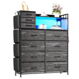 Garvee 11 Drawers Dresser for Storage Clothes, Tall Storage Closet Organizer with LED Lights & Charging Station, Side Pockets and Hooks, for Bedroom & Living Room, Black - Black