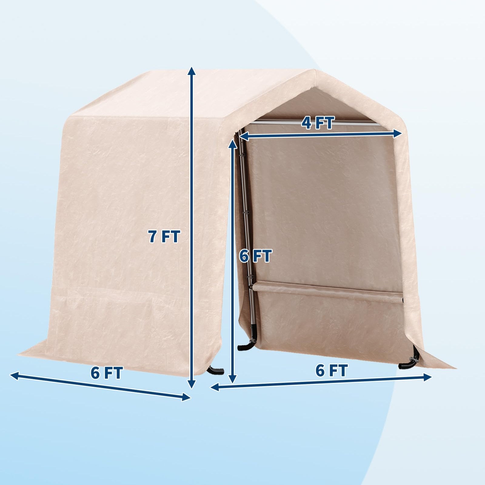 Garvee 6x6FT Outdoor Portable Storage Shed with Roll-Up Door & Vent, 240G Heavy-Duty Shelter Waterproof PE Tarp, UV-Resistant Storage Sheds for Motorcycle, Firewood, Garden and Tools, Khaki