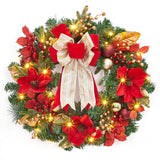 Garvee Christmas Wreath, 24'' Artificial Pre-Lit Christmas Wreaths for Front Door with 20 LED Lights & 8 Modes, Pine Needles & Red Berries, Accent Decor for Winter Holiday Home Office Apartment