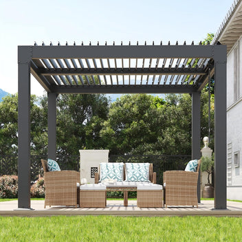 Garvee Louvered Pergola 10' x10' , Outdoor Pergola with Adjustable Louvered Roof, Reinforced Aluminum Frame, Integrated Drainage System, Hardtop Gazebo for Patio, Deck, Gray
