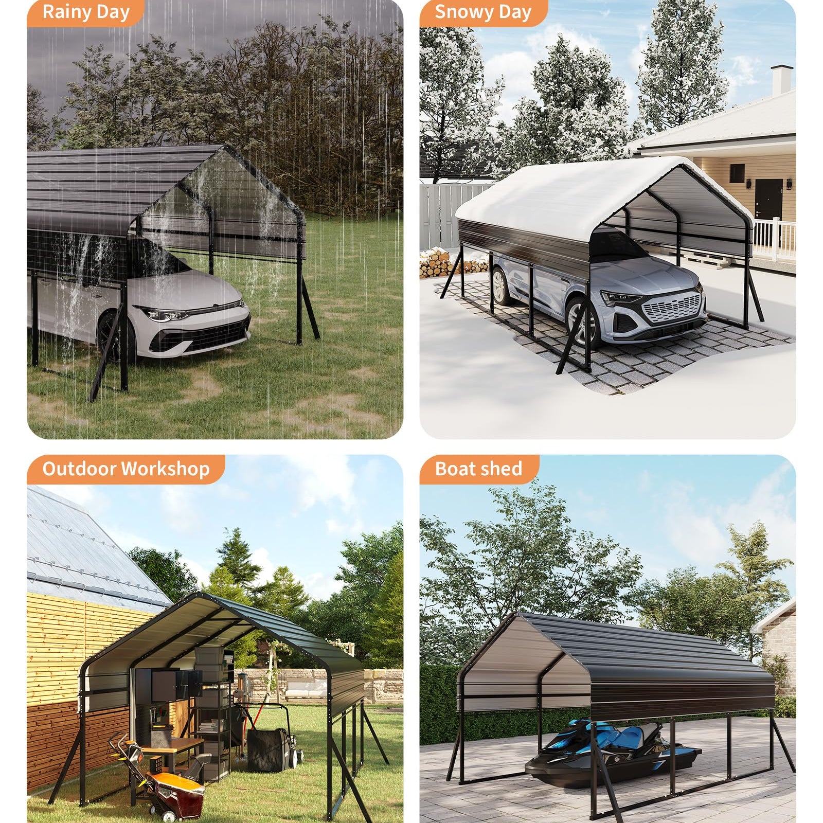 Garvee 10' X 15'  Heavy Duty Metal Carport Kit for Trucks, Boats, RVs, Tractors – Reinforced Frame, Anchors, All-Weather Outdoor Storage Shelter, 100MPH Wind & 35PSF Snow Rated, Quick Assembly