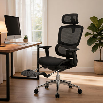 Garvee Ergonomic Office Chair - Fabric Upholstery, Adjustable Height, Reclining Back, Adjustable Armrests, Footrest, Split Back Design, Ideal for Home Office or Computer Desk - Black XL