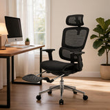 Garvee Ergonomic Office Chair - Fabric Upholstery, Adjustable Height, Reclining Back, Adjustable Armrests, Footrest, Split Back Design, Ideal for Home Office or Computer Desk - Black XL - Black Net - XL