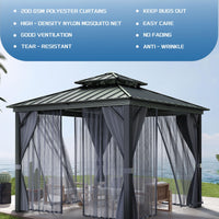 Garvee All-Weather Hardtop Gazebo with Double Metal Roof & Aluminum Frame, Mosquito Netting, Privacy Curtains, Outdoor Pavilion for Patio, Garden, Deck, Lawn, Backyard, Gray Mesh Black Yarn, 8x8FT