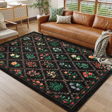 Garvee Large Living Room Rugs 8x10 Floral Trellis Pattern, Machine Washable, Non-Slip, Polyester, Stain Resistant, Low Pile, Black, Bedroom & Nursery - Black