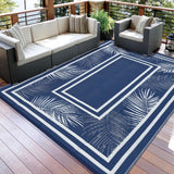 Garvee Outdoor Dark Blue 9x12 Rug Waterproof Reversible UV-Resistant Plastic Straw Patio Mat with Carry Bag for Camping Picnic Beach Balcony - Dark Blue