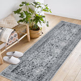 Garvee Persian Grey 2x6 Vintage Floral Boho Area Rug for Living Room Bedroom, Non-Slip Low Pile Faux Wool, Washable, Kids & Pets Friendly - Gray