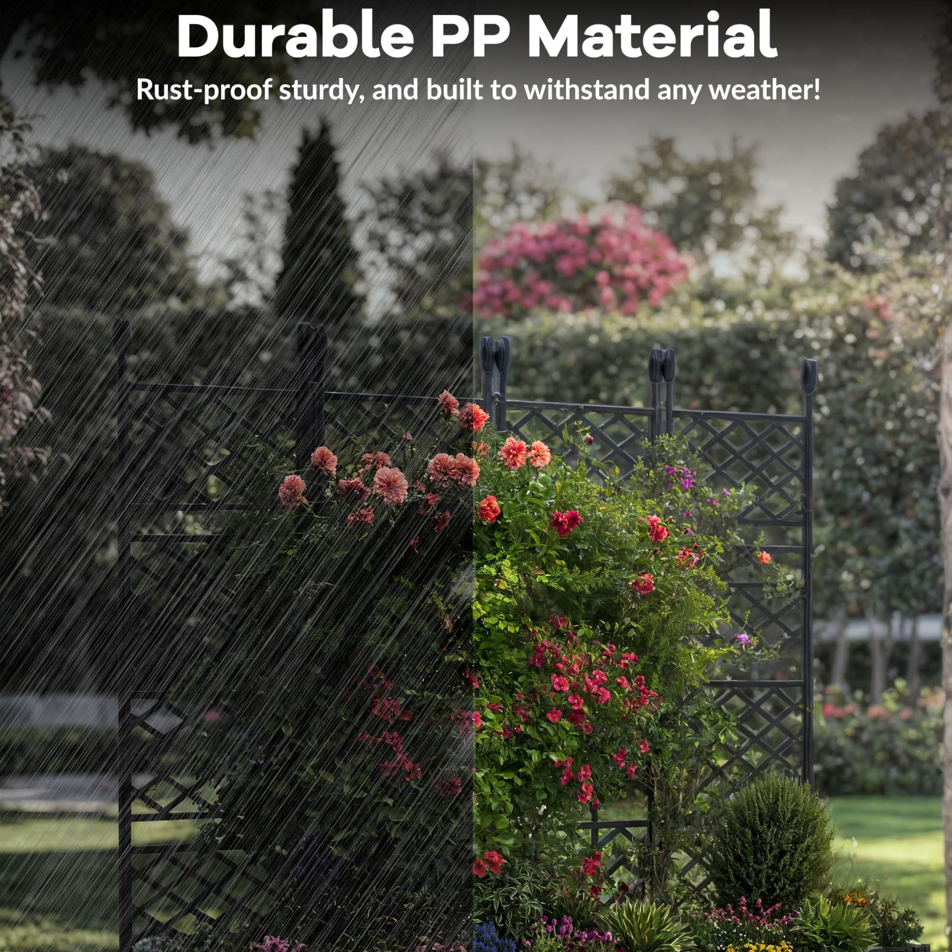 Garvee 4 PCS Raised Garden Bed with Trellis, 65.4" W x 63"Tall Plastic Planter Box for Climbing Plants, Outdoor Vertical Garden with Privacy Screen for Patio, Balcony, Backyard – Sturdy & Lightweight