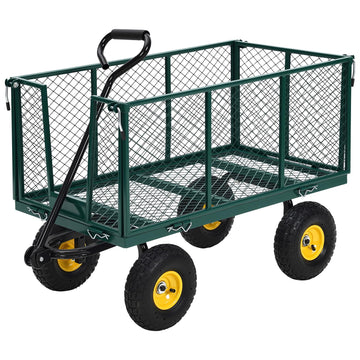 Garvee Heavy Duty Steel Garden Cart 550 LBS Load 3-in-1 Design 10" Pneumatic Tires 180° Rotating Handle Removable Sides for Farm Yard