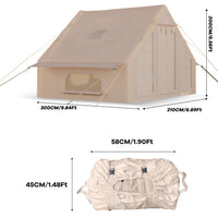 Garvee Luxury Inflatable 4-Season Camping Tent w/ Air Pump – Waterproof & Windproof Outdoor Cabin, Quick Setup, Durable Oxford, 2 Doors, 6 Windows, Fits 2-4 – Khaki