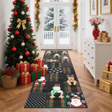 Garvee Christmas Runner Rug 2x6, Washable Non-Slip Low Pile Stain Resistant Checkered Santa Claus Snowflakes for Kitchen Hallway Bedroom - Black