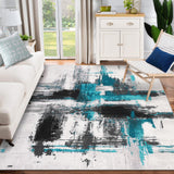 Garvee Modern Area Rug 5x7 Washable Foldable Abstract Ink Texture Non-Slip Soft Low-Pile Polyester Living Room Kitchen - Black Blue
