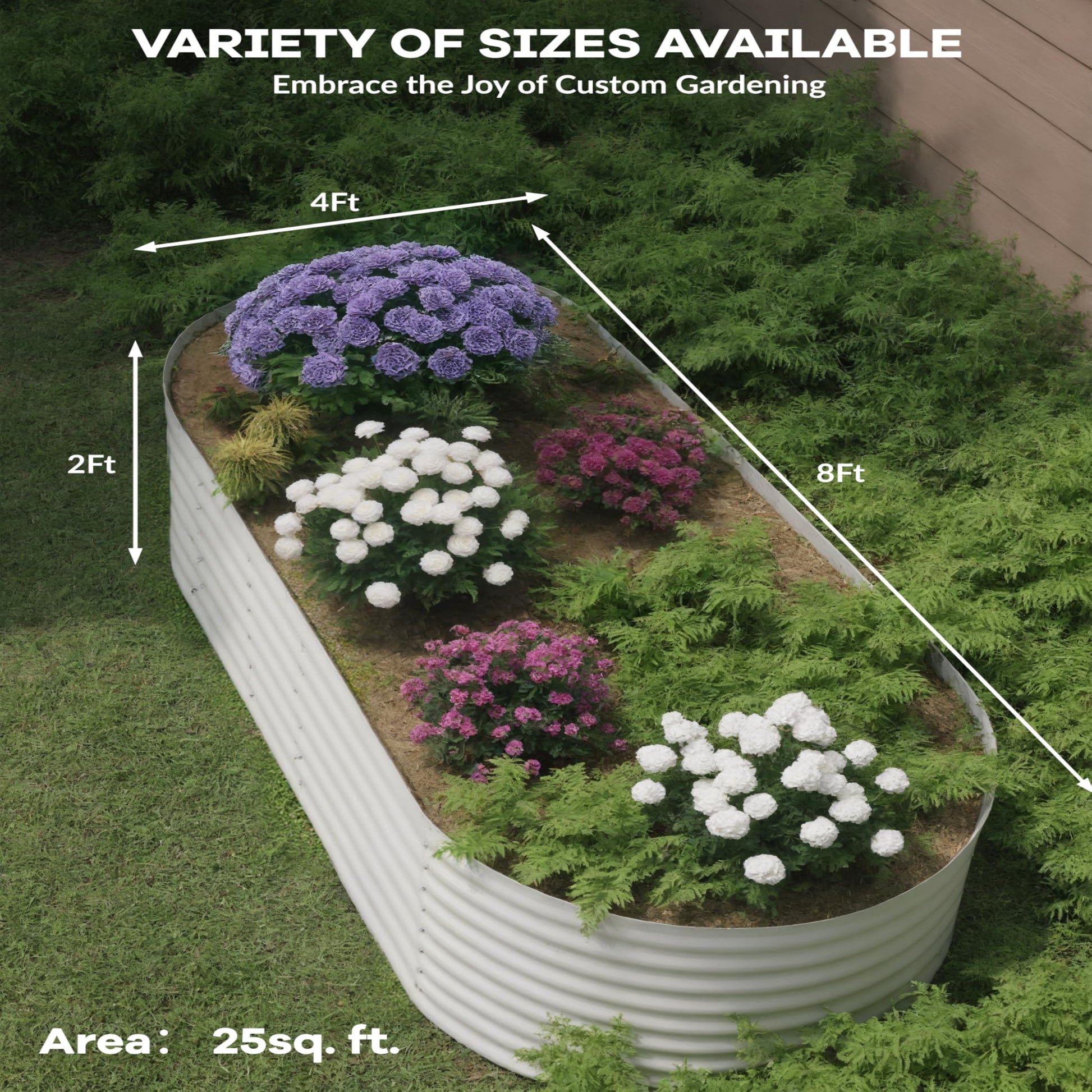 Garvee Beige Oval Galvanized Steel Raised Garden Bed Kit 8X4X2 FT Durable Modular Metal Planter Open Bottom for Vegetables Flowers Herbs