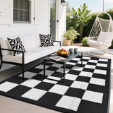 Garvee Outdoor Rug Patio 9x18 Reversible Waterproof Lightweight Plastic Straw Foldable with Carry Bag and Stakes for Picnic Beach - Black & White