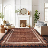Garvee Washable Area Rug 8x10 Modern Neutral Living Room Rug Brown Non Slip,Border Geometric Carpet for Bedroom,Soft Non Shedding Solid Rugs Low Pile Carpet for Farmhouse Dining Room Office - Brick Red