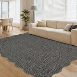 Garvee Printed Rug 10x13 Area Rug Non-Slip Washable Polyester Farmhouse Charm Scalloped Edges Low Pile Living Room Bedroom - Gray & Brown