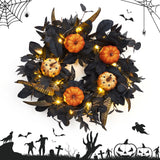 Garvee Halloween Wreath for Front Door, 18 Inch Fall Wreath with Pumpkins and Maple Leaves for Indoor Outdoor Wall Window Porch Patio Garden Farmhouse Home Party Prom Decoration