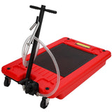 Garvee 17 Gallon Low Profile Oil Drain Pan with Hand Pump, Foldable T Handle, Wheels, Polypropylene, 8FT Hose, for Cars & Trucks - Red-Manual