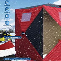 Garvee Insulated Pop-Up Ice Fishing Tent for 3-4 Persons - Portable Windproof Winter Shelter - Durable Ice Shanty, Carry Bag, Zippered Door, Anchors, Rope - Red & Black, 70.8×70.8×77.74 Inch | Winter fishing shelter