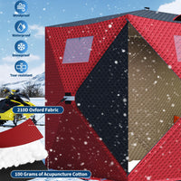 Garvee Insulated Pop-Up Ice Fishing Tent for 5-7 Persons - Portable Spacious Windproof Winter Shelter - Durable 3-Layer, Carry Bag, Zippered Door, Anchors - Red & Black, 141.73×70.8×77.74 Inch | Winter fishing shelter