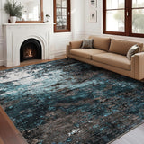 Garvee Modern Abstract Area Rug 5x7 - Pearl Velvet, Machine Washable, Non-Slip Backing, Low Pile, Colorful Accent for Bedroom Living Room - Mountain Blue