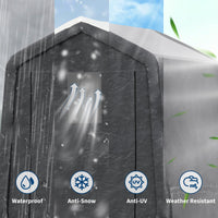 Garvee 6x6FT Gray Outdoor Portable Storage Shed with Roll-Up Door & Vent, 240G Heavy-Duty Shelter Waterproof PE Tarp, UV-Resistant Storage Sheds for Motorcycle, Firewood, Garden and Tools,