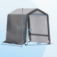Garvee 6x6FT Gray Outdoor Portable Storage Shed with Roll-Up Door & Vent, 240G Heavy-Duty Shelter Waterproof PE Tarp, UV-Resistant Storage Sheds for Motorcycle, Firewood, Garden and Tools,