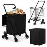 Garvee Foldable 6-Wheel Stair-Climbing Shopping Cart, 360° swivel front wheels, for Grocery, Laundry & Camping, Black