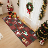 Garvee Christmas Runner Rug 2x6 Non Slip Washable Low Pile Stain Resistant Polyester Checkered Santa Claus Xmas Winter Holiday Kitchen Hallway Bedroom - Red