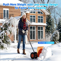 Garvee Snow Shovel with Wheels for Driveway, 20" Wide Adjustable Snow Pusher with 5-Position Angle & Height Handle, Ergonomic Back-Saving Snow Removal Tool for Sidewalks, Yards & Patios - Orange