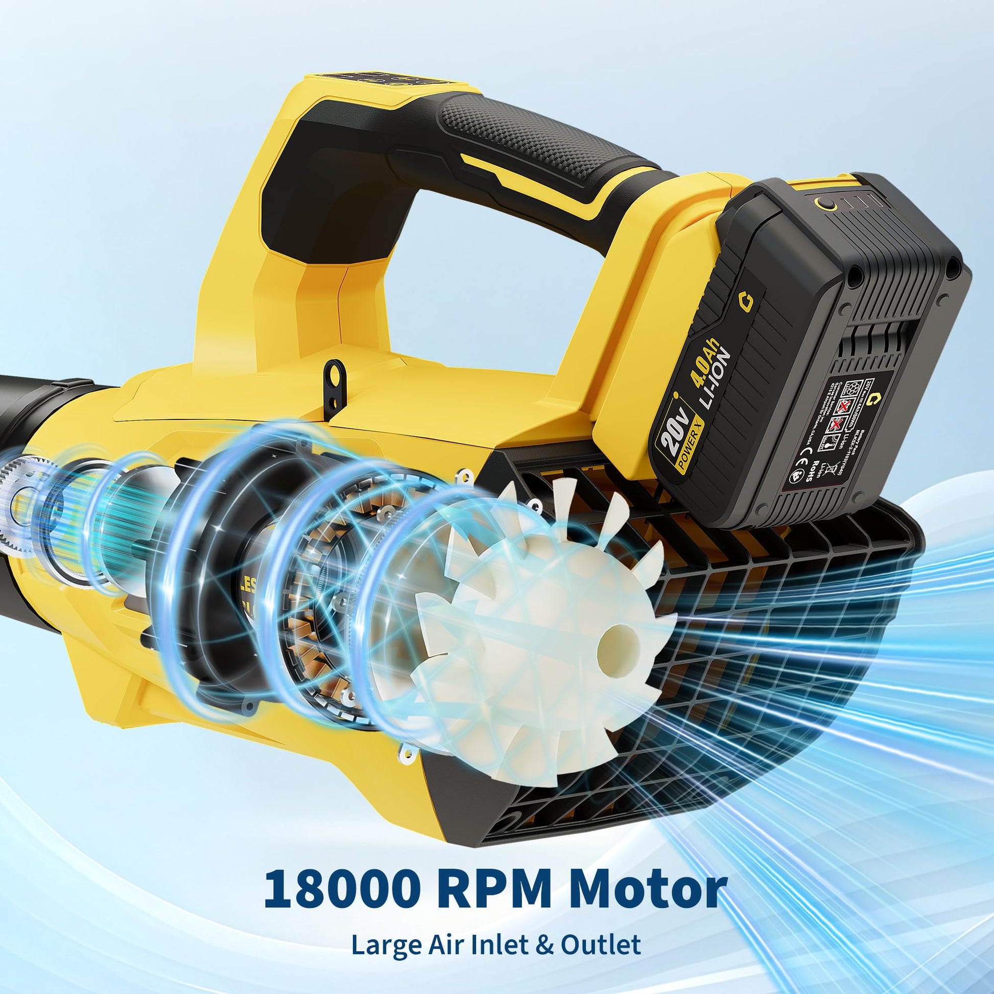 Garvee Leaf Blower Cordless Brushless- 20V Electric Leaf Blower 700CFM & 2 Speed Modes with Charger, 1*4.0Ah Battery Powered for Lawn Care,Yellow