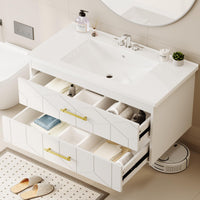 Garvee Modern 36" Floating Bathroom Vanity in Humidity-Resistant Design with Soft-Close Drawers and Gold Handles, White