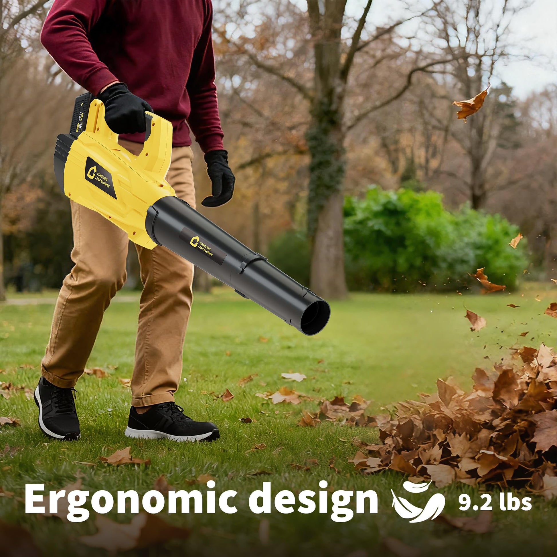 Garvee Leaf Blower Cordless Brushless- 20V Electric Leaf Blower 700CFM & 2 Speed Modes with Charger, 1*4.0Ah Battery Powered for Lawn Care,Yellow