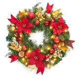Garvee Pre-Lit 24-Inch Christmas Wreath with 20 LED Lights, Battery Operated, Artificial Flowers & Balls, Weather-Resistant, Indoor/Outdoor Decor