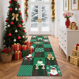 Garvee Christmas Runner Rug 2x6, Non Slip, Washable, Low Pile, Stain Resistant, Checkered Santa Claus Design, Green, Holiday Home Decor - Green
