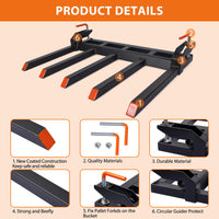 Garvee 42" Clamp-On Debris Forks for Tractor Buckets, 2500 lb 5-Tine Bucket Fork Attachment for Brush, Logs & Yard Cleanup