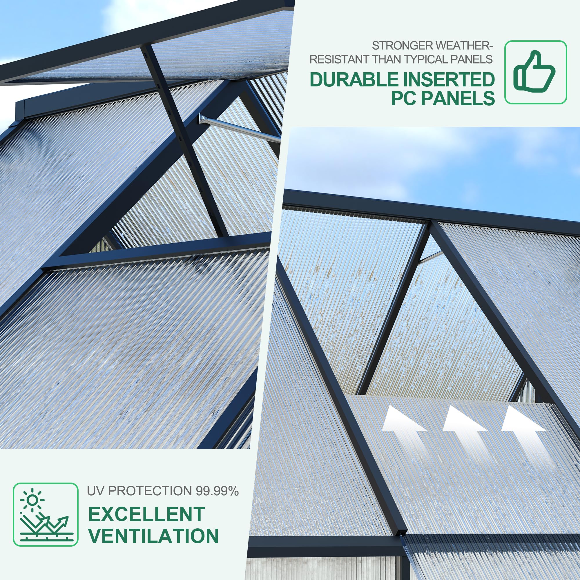 Garvee Heavy Duty Polycarbonate Greenhouse 8x10FT Outdoor Walk-In