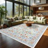 Garvee Vintage Floral Area Rug 10x13 - Machine Washable, Non-Slip, Stain Resistant, Soft Low Pile, Durable Edges - Beige - Living Room, Bedroom - Beige