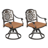 Garvee Set of 2 Swivel Outdoor Dining Chairs with 360° Swivel & Rocking, Aluminum Frame, Removable Cushions, Ergonomic Armrests, Brown, Patio & Garden Use