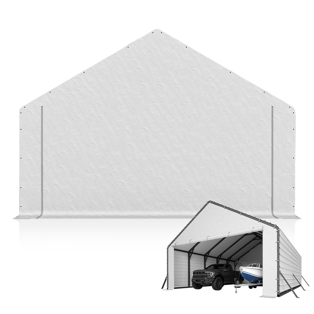 Garvee Door Panels with Zippers for Metal Carport 20x25ft & 20x20ft - Waterproof UV Protection - Polyethylene Tarp with 40 Bungee Balls - Easy Setup - White - Outdoor Shelter