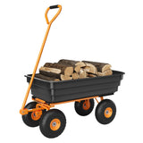 Garvee 1200 lb All-Terrain Yard Wagon, Heavy-Duty Utility Cart with Quick Dump & Adjustable Handle, Garden Cart for Soil, Plants & Tools - Black & Orange
