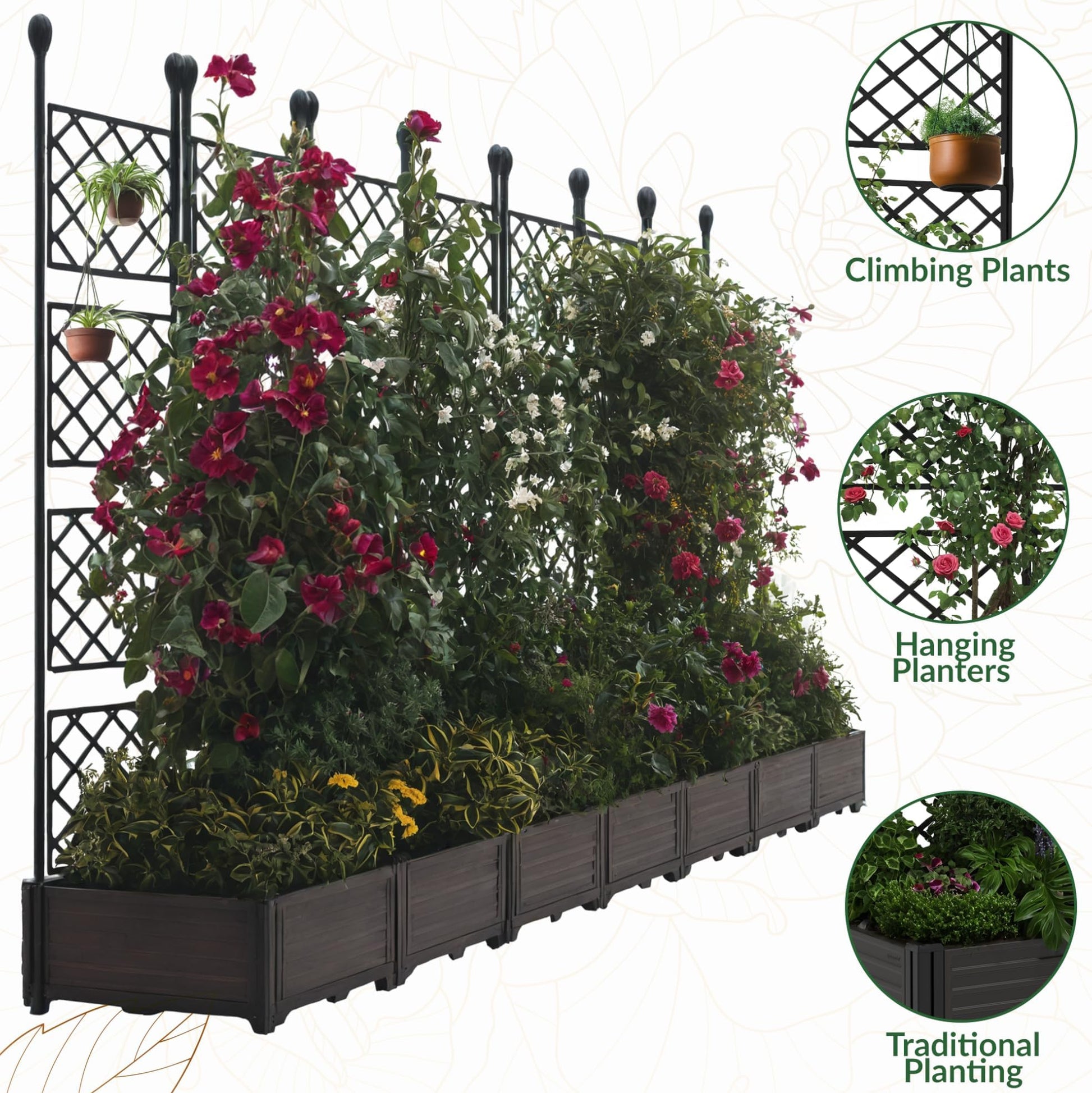 Garvee 7 PCS Raised Garden Bed with Trellis, 114.2" x 63" Plastic Planter Box for Climbing Plants, Outdoor Vertical Garden with Privacy Screen for Patio, Balcony, Backyard – Sturdy & Lightweight