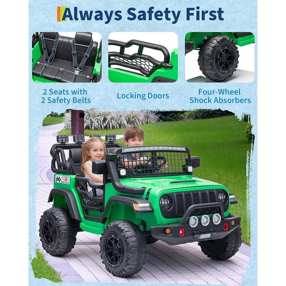Garvee 24V Ride on Toys for Big Kids, 2-Seater Electric Ride on Car Truck with Remote Control, Four-Wheel Shock Absorbers, 4 Mph Max Speed, Music, LED Lights for Boys Girls, Green
