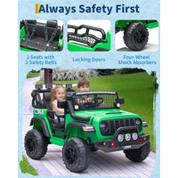 Garvee 24V Ride on Toys for Big Kids, 2-Seater Electric Ride on Car Truck with Remote Control, Four-Wheel Shock Absorbers, 4 Mph Max Speed, Music, LED Lights for Boys Girls, Green