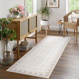 Garvee Modern Runner Rug 2x6 Washable Hallway Runner Rugs Bathroom Rug Cream Unique Bordered Neutral Accent Rug Non Slip,Non Shedding Low Pile Kitchen Mat,Soft Low Pile Neutral Carpet for Laundry - Beige
