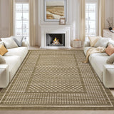Garvee Modern Checkered Area Rug 5x7 - Soft Pearl Velvet, Machine Washable, Non-Slip Backing, Low Pile, Brown - Living Room, Bedroom, Office - Brown