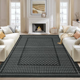Garvee Washable 9x12 Area Rug Modern Black Non-Slip Low Pile Soft Polyester Stain-Resistant Bedroom Living Room - Black
