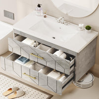 Garvee Modern 36" Floating Bathroom Vanity in Humidity-Resistant Design with Soft-Close Drawers and Gold Handles, Grey